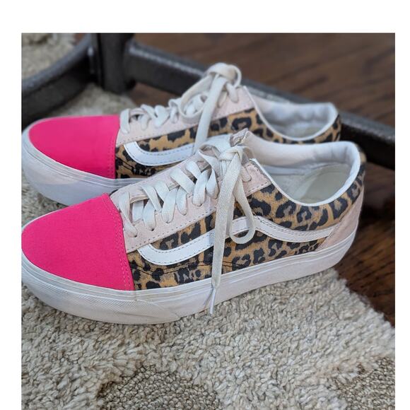 Vans Customs Old Skool Pink and leopard Shoes Womens Sz 8.5 - Picture 4 of 11